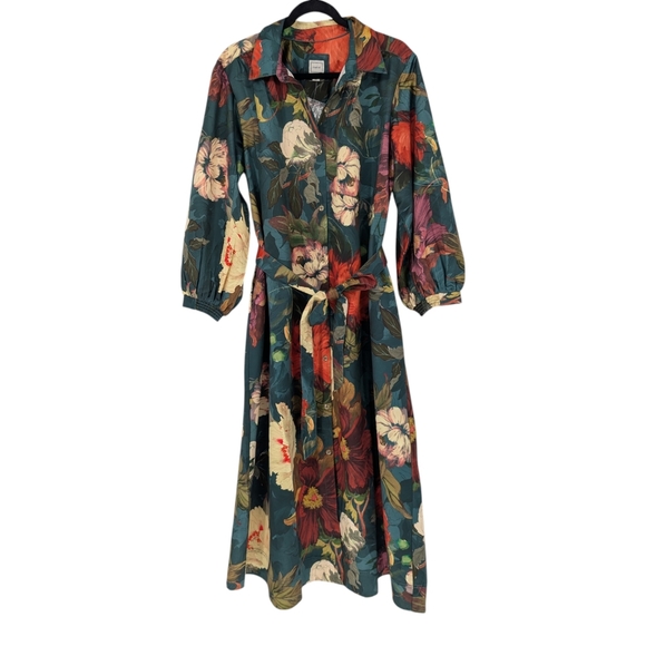 Anthropologie Dresses & Skirts - NWT Maeve Mona Silky Maxi Shirt Dress | L Petite | Teal Floral Multicolor Spring